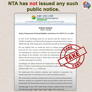 Fake news circulated about NEET being postponed